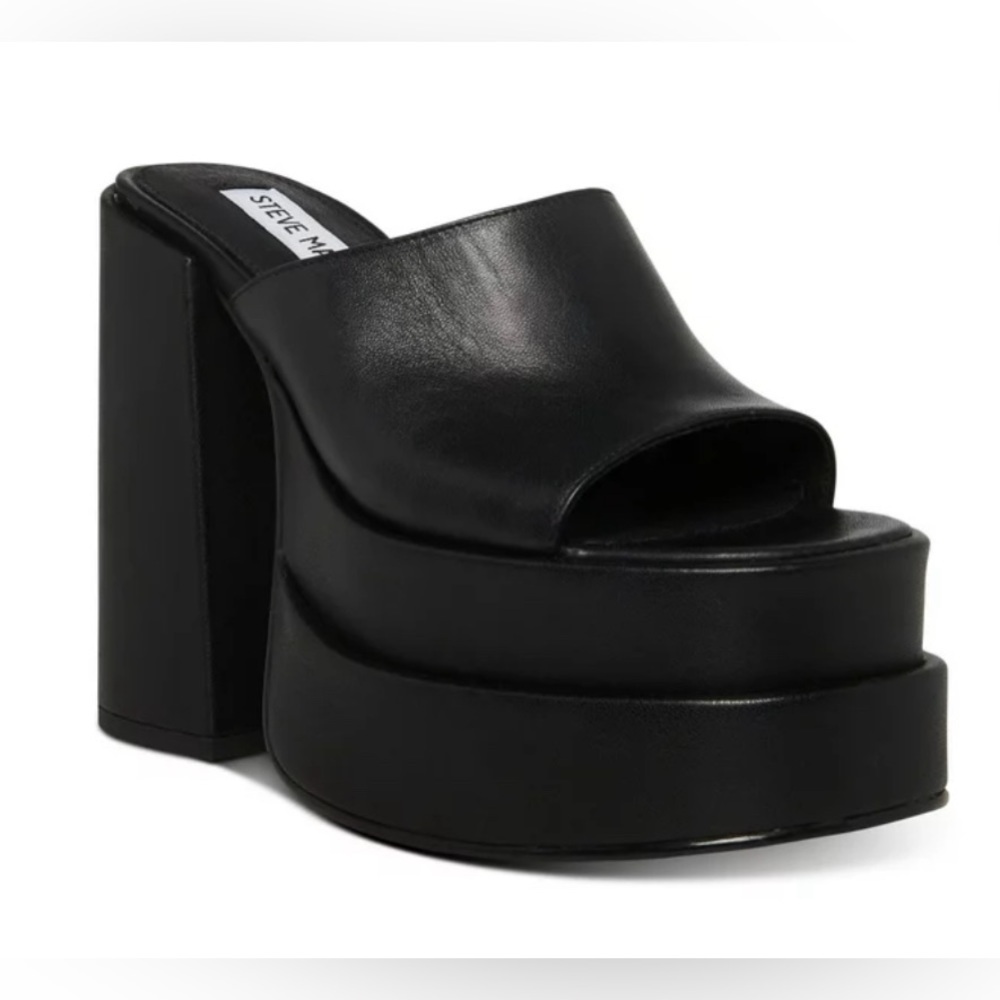 STEVE MADDEN Platform Goring Cagey Round Toe Heel Slip On Leather Heeled Sandal